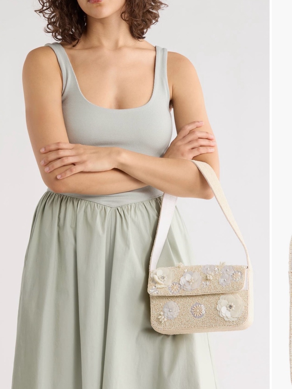 Ivory Floral Beaded Shoulder Bag